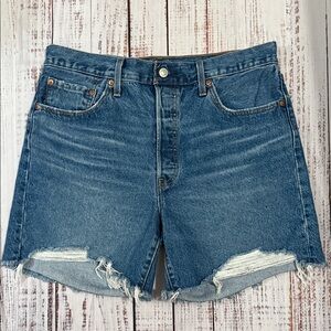 Levi's 501 Blue High Rise Mid Thigh‎ Jean Shorts  32 NWOT